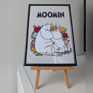 Framed Moomintroll & Snorkmaiden Art Print with Floral Design, Valentine